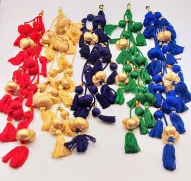 Navy Blue And Gold Fabric Balls Bunch Tassels, Latkan, Embellishments